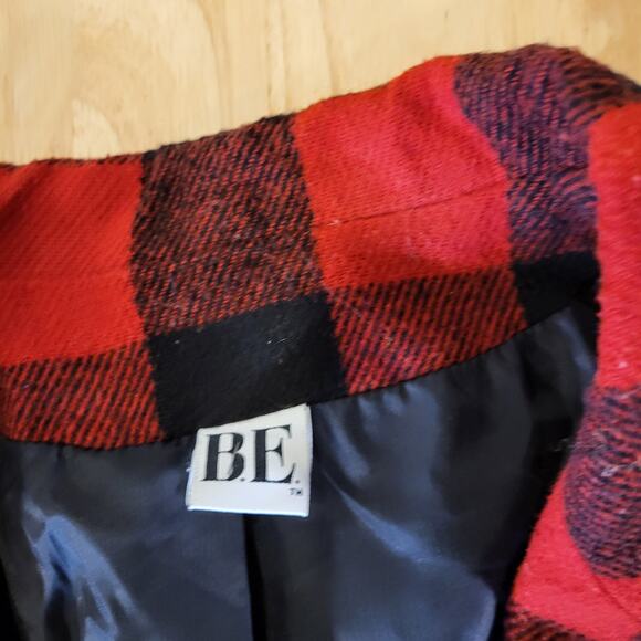 Red buffalo plaid wool felt Blazer blanket stitch Edge vintage pockets 23" p2p - Picture 6 of 11